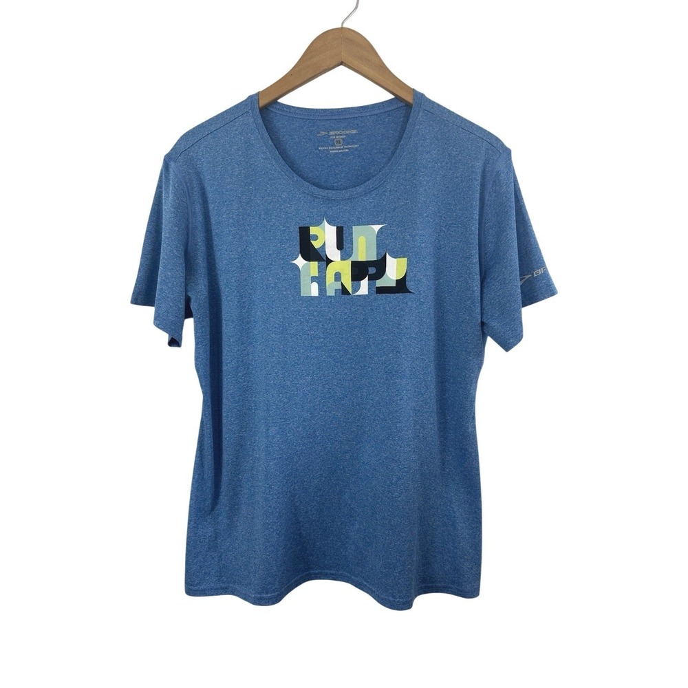 Brooks For Women Run Happy T-Shirt Blue Size XL Crewneck Athletic Graphic Tee